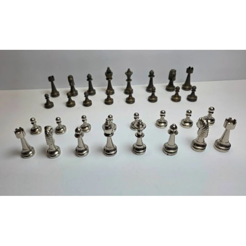 Heavy Weighted Metal Chess Pieces Only Set (32 Pcs) - Bronze & Chrome Staunton